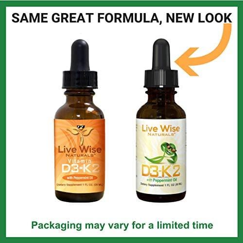 Vitamin D3 with K2 Liquid Drops, All Natural, Non GMO, 1208IU D3 and 25mcg K2 (MK7) Per Serving, Strengthen Bones, Boost Immune System and Energy Levels, with or Without Peppermint Oil
