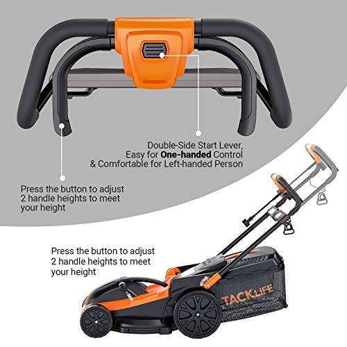 TACKLIFE Electric Lawn Mower, 16-Inch 11Amp Lawn Mower, 6 Mowing Heights, Central Adjustment System, Easy Folding in 5s, 16Gal Grass Box, 10-Inch Rear Wheels & Save Effort–KALM1340A