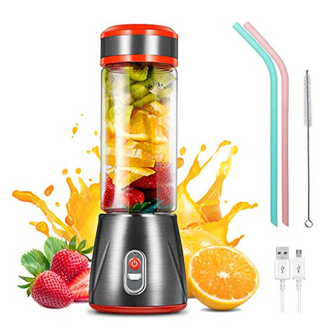 CHWARES Portable Blender Glass,  Personal Size Blender Shakes and Smoothies Mini Jucier Cup USB Rechargeable, Fruit Juice, Milk Shakes, 12.8 oz, Six 3D Fans Blender Travel, Home, Picnic, Baby Food