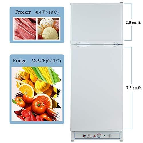 Smad Gas Refrigerator Freezer 110V/Propane Fridge Up Freezer, 9.3 Cu.Ft, White