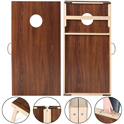 Sportdo Solid Wood Cornhole Set, Both Sides Printed Wood Grain Two Regulation Size 4' x 2'Cornhole Boards, Bean Bag Toss Game with 8 Bags