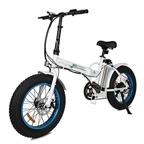 ECOTRIC 20" New Fat Tire Folding Electric Bike Beach Snow Bicycle ebike 500W Electric Moped Electric Mountain Bicycles … (White and Blue)