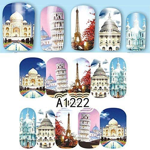 12 sets European cities french eiffel tower Pisa italy NAIL ART DECALS retro trippy psychedelic art water transfer DIY nail stickers POP ART tattoo nail wraps British pop culture nail vinyls NAIL KIT