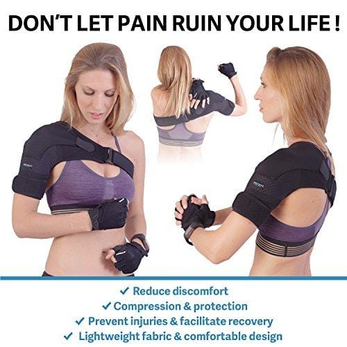 Shoulder Brace for Men and Women+ Bonus – for Torn Rotator Cuff Support,Tendonitis, Dislocation, Bursitis, Neoprene Shoulder Compression Sleeve Wrap by Zenkeyz