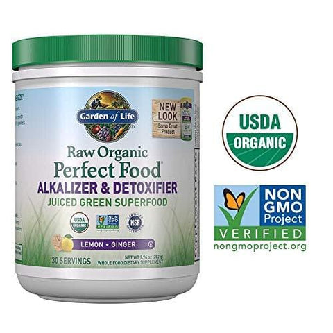 Garden of Life Raw Organic Perfect Food Alkalizer & Detoxifier Juiced Greens Superfood Powder - Lemon Ginger, 30 Servings (Packaging May Vary) - Non-GMO, Gluten Free Whole Food Dietary Supplement