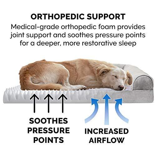 FurHaven Pet Dog Bed | Orthopedic Faux Fur & Velvet Sofa-Style Couch Pet Bed for Dogs & Cats, Smoke Gray, Jumbo