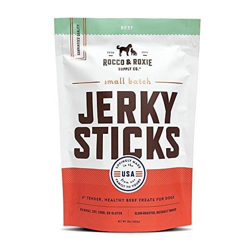 Rocco & Roxie - Jerky Dog Treats Made in USA - Slow Roasted Snacks for Dogs - Natural Grain Free Pet Treat Soft Chews - Delicious, Tender and Healthy 6" Jerkey Sticks - All USDA Inspected Beef - Dig