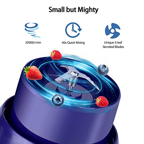 Portable Blender, Hosome Cordless Personal Blender Shakes and Smoothies, Single Serve Mini Mixer, USB Rechargeable Home Office Sports Travel Outdoors