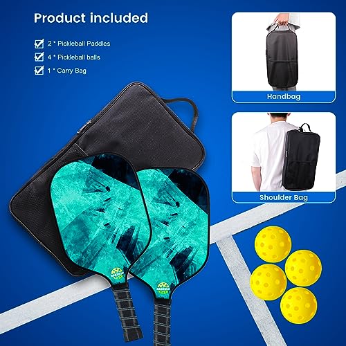 Benewid Pickleball Paddles, Pickleball Paddles Set of 2, Fiberglass Pickleball Set, Lightweight Pickleball Rackets, Pickleball Set with 4 Pickleball Balls and 1 Pickleball Bag Gifts for Men Women