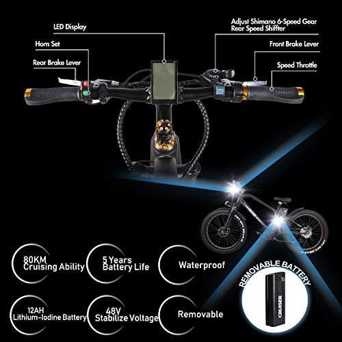 NAKTO Electric Bike Mountain Ebike with 300W/350W/500W 36V/48V Lithium Battery (500W48V12A)