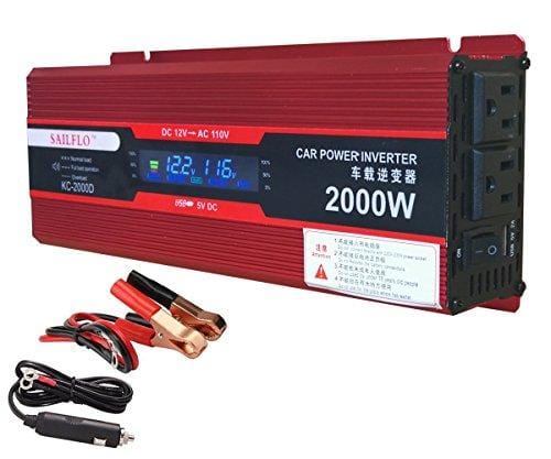2000W (1000 watts continuous) Power Inverter for Home Car RV with 2 AC Outlets Power Converter 12V DC to 110V AC Inverter (Cigarette lighter adapter for device under 150W)