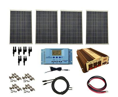 WindyNation Complete 400 Watt Solar Panel Kit with 1500 Watt VertaMax Power Inverter RV, Boat, for Off-Grid 12 Volt Battery