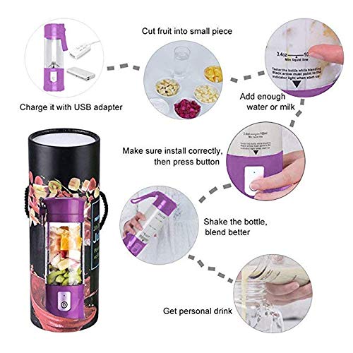 Portable Juicer Blender, USB Travel Juice Cup Baby Food Mixing Machince with Updated 6 Blades with Powerful Motor 4000mAh Rechargeable Battery,13Oz Bottle(purple)