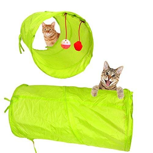Youngever 24 Cat Toys Kitten Toys Assortments, 2 Way Tunnel, Cat Feather Teaser - Wand Interactive Feather Toy Fluffy Mouse, Crinkle Balls for Cat, Puppy, Kitty, Kitten