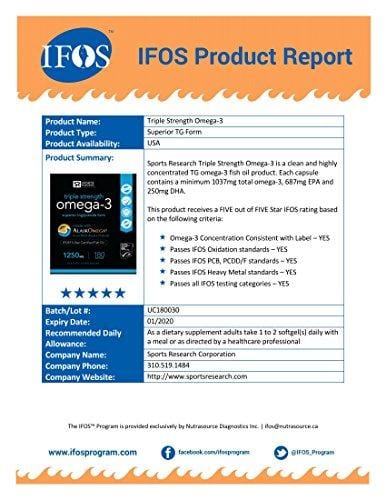 Omega-3 Wild Alaskan Fish Oil (1250mg per Capsule) with Triglyceride EPA & DHA | Heart, Brain & Joint Support | IFOS 5 Star Certified, Non-GMO & Gluten Free (180 Softgels)