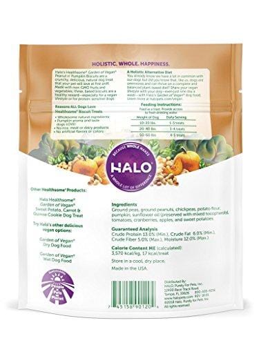 Halo Vegan Grain Free Natural Crunchy Dog Treats, Garden of Vegan Peanut N' Pumpkin Recipe, 8-Ounce Bag