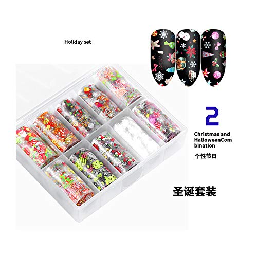 20 Roll Nail Art Stickers Nail Foil Transfer Wraps Decals, Nail Art DIY Decoration Kit for Christmas Festival (Pumpkin, Bat, Spider,Snowman,Snowflake,Biscuit Man, Gift）
