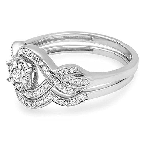 Dazzlingrock Collection 0.40 Carat (ctw) 14k Round Diamond Ladies Bridal Ring Engagement Matching Band Set, White Gold, Size 8