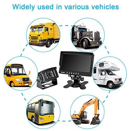 Heavy Duty Vehicle Truck Bus Backup Camera System,Waterproof Night Vision Rear View Camera with 7 inch Monitor+66ft 4 PIN Camera Cable for Bus Truck Van Trailer RV Campers Motor Home(12V 24V)