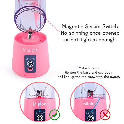 Portable Blender, Personal Size Eletric USB Juicer Cup, Fruit, Smoothie, Baby Food Mixing Machine with Updated 6 Blades,Magnetic Secure Switch Electric Fruit Mixer for Superb Mixing 380ml (Pink)