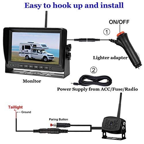 LeeKooLuu HD Digital Wireless Backup Camera 7''Monitor Highway Observation System for RVs,Travel Trailers,Trucks,Motorhome Mirror/Facing Image Flip Newest IP69K Waterproof Camera Super Night Vision
