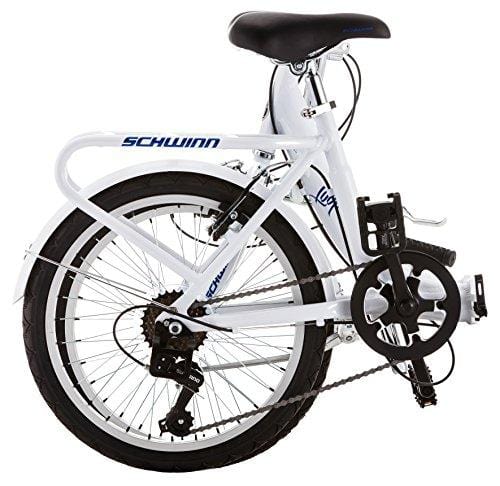 Schwinn Loop Folding Bicycle, Featuring Front and Rear Fenders, Rear Carry Rack, and Kickstand with 7-Speed Drivetrain, Includes Nylon Carrying Bag, 20-Inch Wheels, White