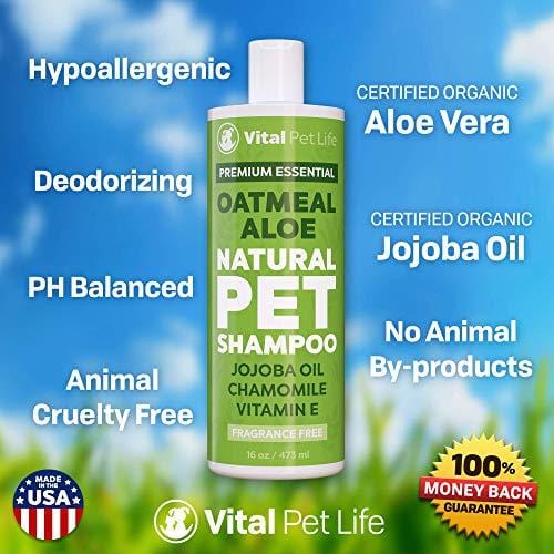 Shampoo for Dogs & Cats with Oatmeal, Aloe Vera, Chamomile, Jojoba Oil, Vitamin E - All Natural and Hypoallergenic, Helps Dry Coats & Itchy Sensitive Skin, No Parabens or Artificial Dyes, 16 oz