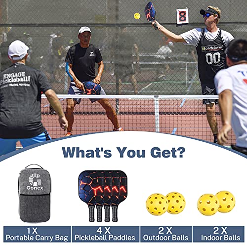Gonex Pickleball Paddles Set of 4 Graphite Pickleball Set Lightweight Pickleball Racket, 4 Pickleball Paddles and 4 Balls Including Portable Carry Bag