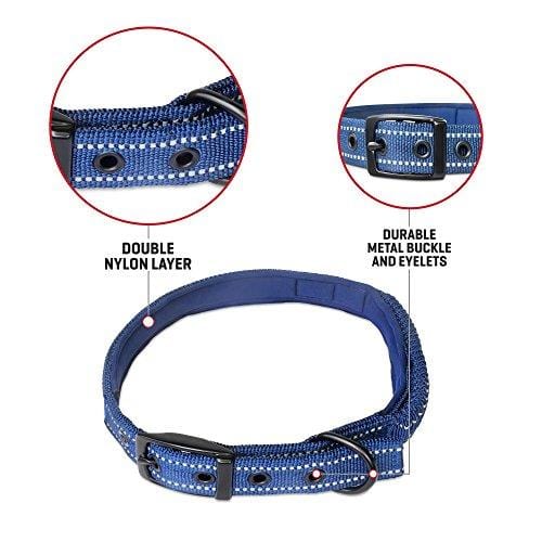 Heavy Duty Dog Collar With Handle | Ballistic Nylon Heavy Duty Collar | Padded Reflective Dog Collar With Adjustable Stainless Steel Hardware | Convenient Sizing for All Breeds