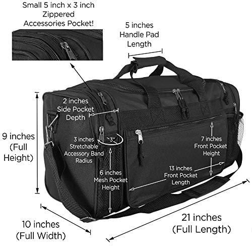 Dalix 20 Inch Sports Duffle Bag with Mesh and Valuables Pockets, Black