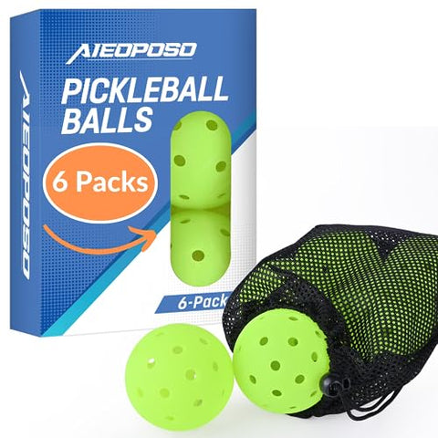 Aieoposo Pickleball Balls, 6-Pack Outdoor Pickleball Balls with Mesh Bag for All Style Pickleball Paddles - USAPA Standard, Durable, Good Balance Pickleballs for Outdoor Play