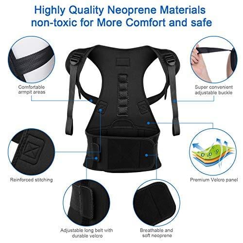 Back Brace Posture Corrector XL for Women Men with Magnetic Stone Adjustable Neoprene Straps Improves Posture and Provides Lumbar Support for Lower and Upper Back Pain
