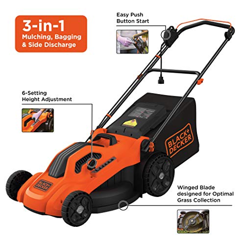 BLACK+DECKER Lawn Mower, Corded, 13 Amp, 20-Inch (BEMW213),Orange