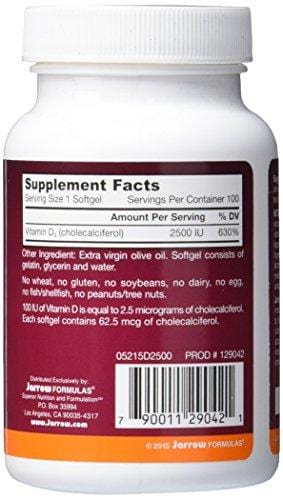 Jarrow Formulas Vitamin D3, Supports: Calcium and Bone Metabolism, 2500 IU, 100 Softgels