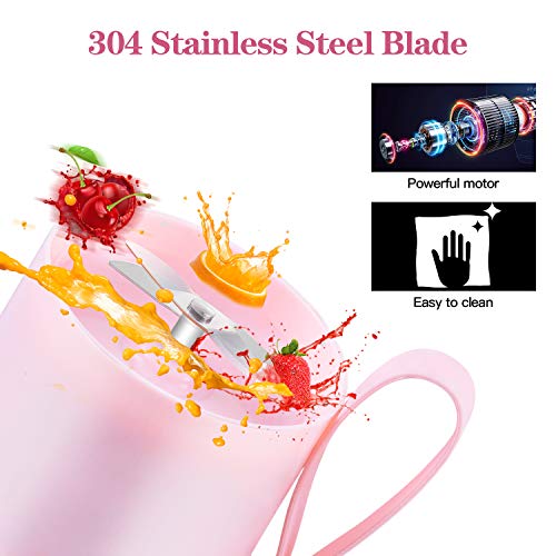 Geek Chef Portable Blender Mini Personal Blender Small Smoothie and Shakes Blender Cordless Small Blender Cup, USB Rechargeable Travel Blender BPA-Free Tritan,10oz/300ml, Pink