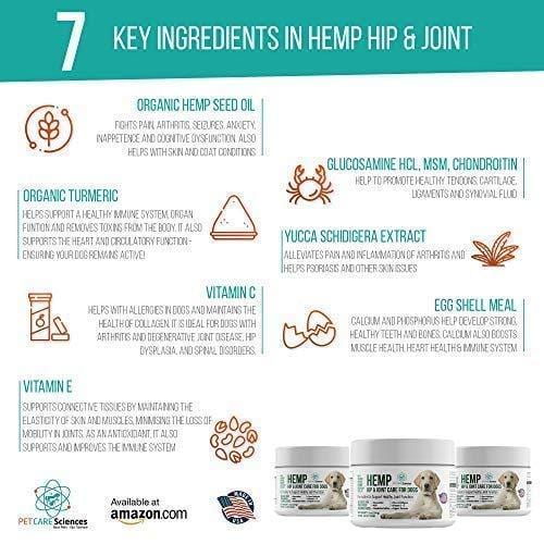 PET CARE Sciences Hemp Hip & Joint Dog Treats - Turmeric, Glucosamine Chondroitin, MSM, Hemp.