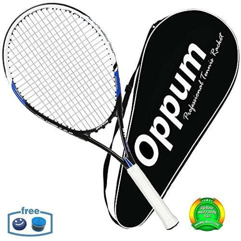 oppum Adult Carbon Fiber Tennis Racket, Super Light Weight Tennis Racquets Shock-Proof and Throw-Proof,Include Tennis Bag Tennis Overgrip (Aluminum-Carbon Racquet(Balck Blue), 4 3/8)