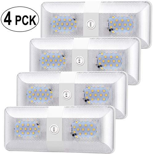 TURN RAISE Upgraded DC 12V RV LED Ceiling Double Dome Light, 48 Pcs LED Super Bright RV Interior Lighting for Car/RV/Trailer/Camper/Boat,Warm White 600 Lumens,4 Pack