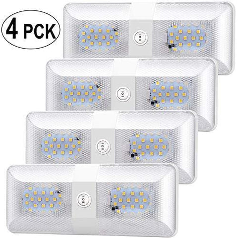 TURN RAISE Upgraded DC 12V RV LED Ceiling Double Dome Light, 48 Pcs LED Super Bright RV Interior Lighting for Car/RV/Trailer/Camper/Boat,Warm White 600 Lumens,4 Pack