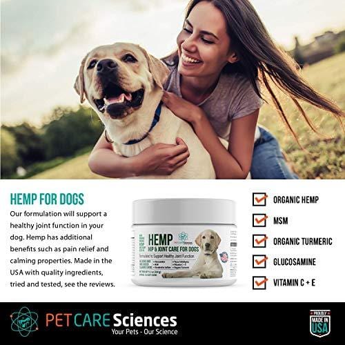 PET CARE Sciences Hemp Hip & Joint Dog Treats - Turmeric, Glucosamine Chondroitin, MSM, Hemp.