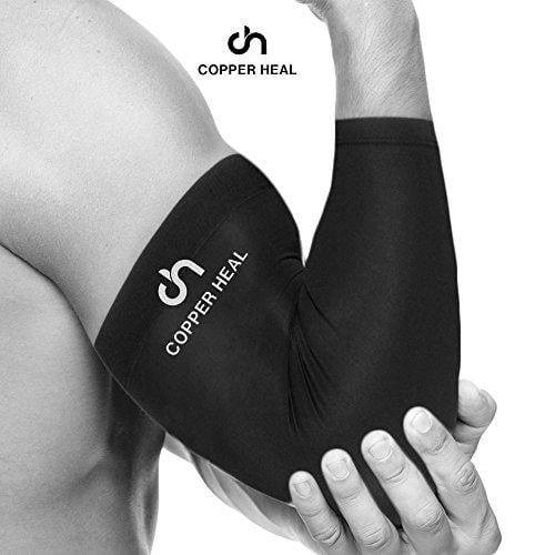 COPPER HEAL Elbow Compression Sleeve - Best Medical Recovery Elbow Brace Guaranteed with Highest Copper Infused Content - Support Stiff Sore Muscles and Joints Tendonitis Arm Tennis Basket Wrap