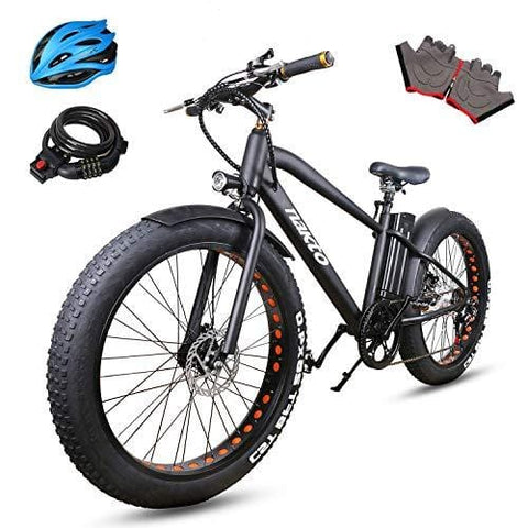 NAKTO 26" 300W Fat Tire Electric Bicycle Shimano 6-Speed-Gear Mountain Ebike with Removable 36V10A Lithuim Battery and Charger