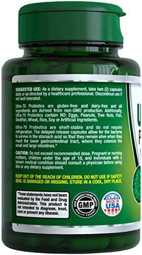 Probiotic 70 Billion CFU Patented Delayed Release Shelf Stable Probiotic Supplement with Prebiotics and Lactobacillus acidophilus - Best Probiotics for Women and Men (1 Pack)