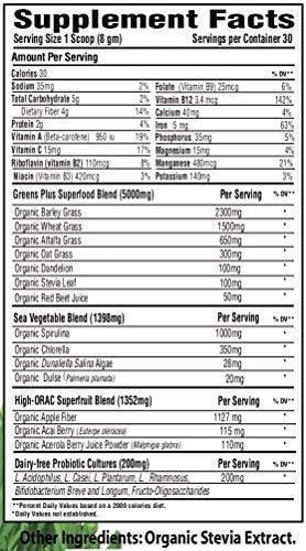 Greens Plus Organics Super-Food Raw | Non GMO | Dietary Supplement Greens Powder - 8.46 oz