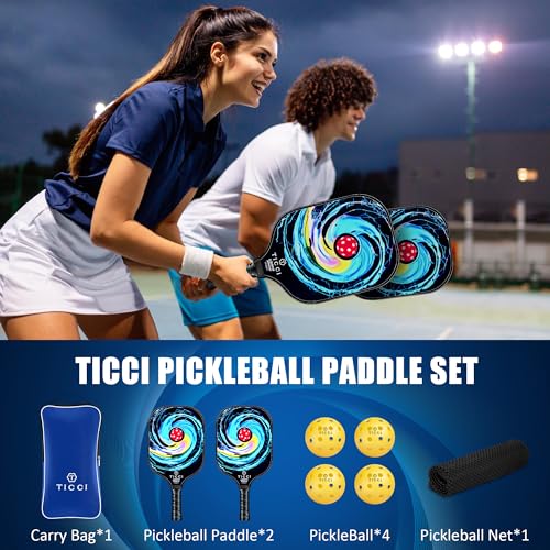TICCI Pickleball Paddle Set 2 Premium USAPA Approved Graphite Craft Rackets Honeycomb Core 4 Balls Ultra Cushion Grip Portable Racquet Case Bag Gift Kit Men Women Indoor Outdoor (Vortex 2)