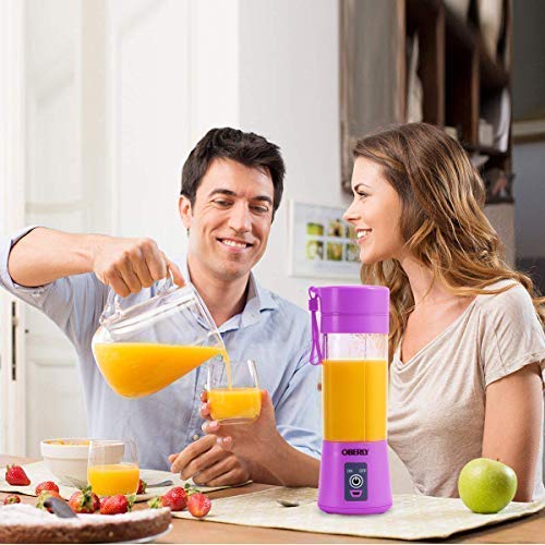 Portable Blender, OBERLY Smoothie Juicer Cup - Six Blades in 3D, 13oz Fruit Mixing Machine with 2000mAh USB Rechargeable Batteries, Ice Tray, Detachable Cup