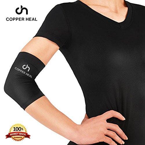 COPPER HEAL Elbow Compression Sleeve - Best Medical Recovery Elbow Brace Guaranteed with Highest Copper Infused Content - Support Stiff Sore Muscles and Joints Tendonitis Arm Tennis Basket Wrap