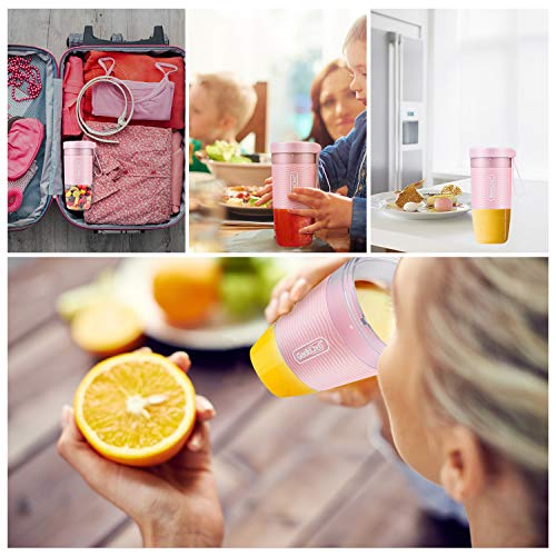 Geek Chef Portable Blender Mini Personal Blender Small Smoothie and Shakes Blender Cordless Small Blender Cup, USB Rechargeable Travel Blender BPA-Free Tritan,10oz/300ml, Pink