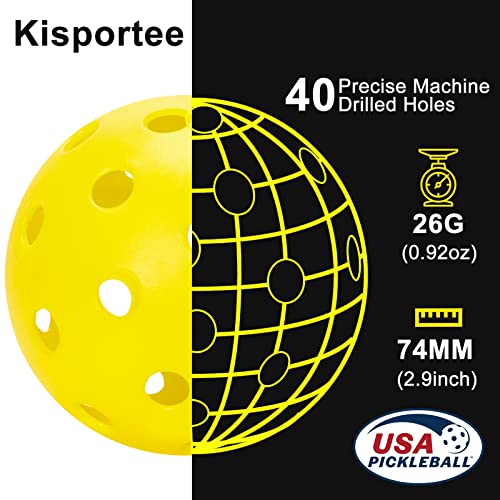 kisportee Pickleball Balls, USA Approved Pickleball, 40 Holes Outdoor Pickleball Balls for Sport Outdoor Play, Pickle Ball Balls with Bag, High Bounce & Durable, Good for All Pickleball Paddles