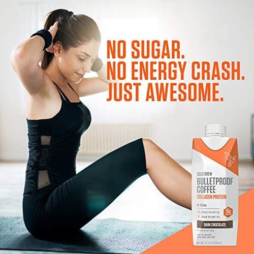 Bulletproof Cold Brew Coffee Plus Collagen, Dark Chocolate flavor, Keto Friendly, Sugar Free, with Brain Octane Oil and Grass-fed Butter (12 pack)